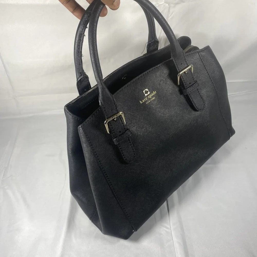 Kate Spade Satchel Bag Womens Black Leather Structured Tote Purse Gold Hardware - Picture 1 of 10